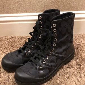 Coach Black Rubber Sole Lace Up Boots